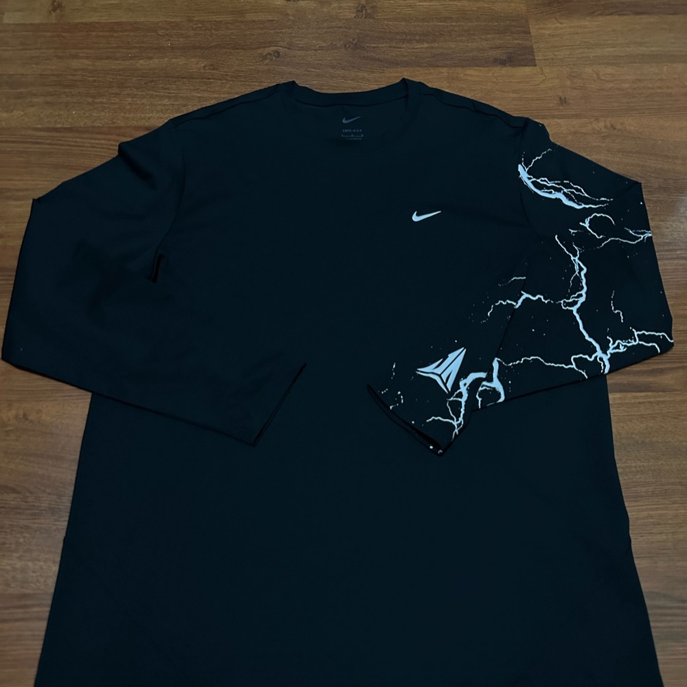 Nike Black Long Sleeve Tee with White Lightning Sleeve large